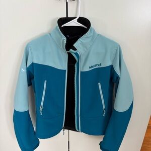 Marmot Women’s Small Softshell Jacket Teal Blue Zip Pockets Outdoor Hiking Coat